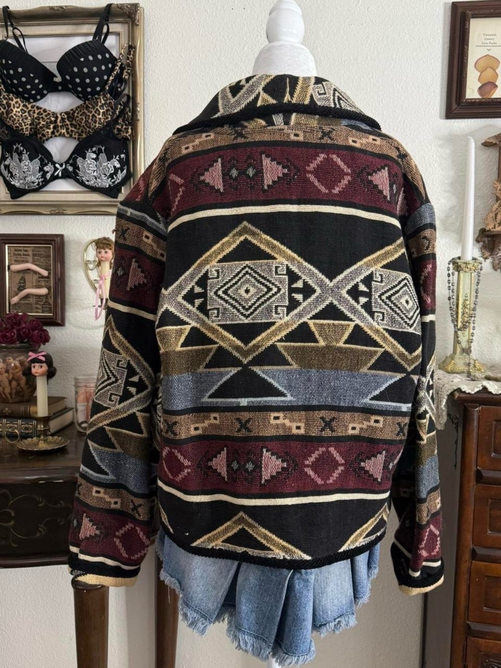 90’s western boho tapestry graphic cozy jacket - Picture 4 of 5